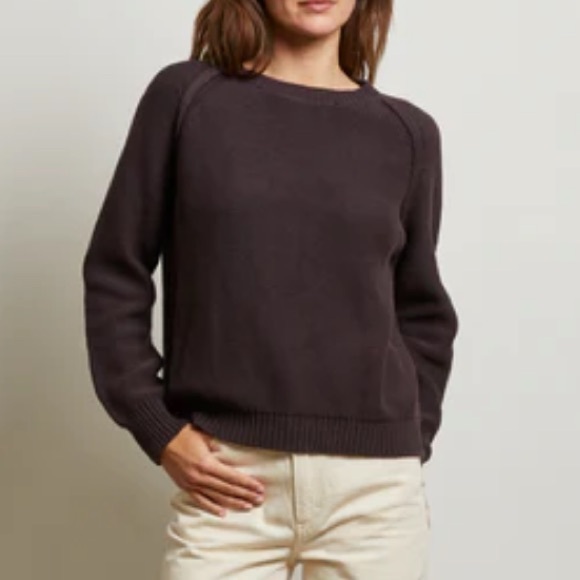 PerfectWhiteTee evie cotton crewneck sweater in cocoa M - Picture 1 of 6